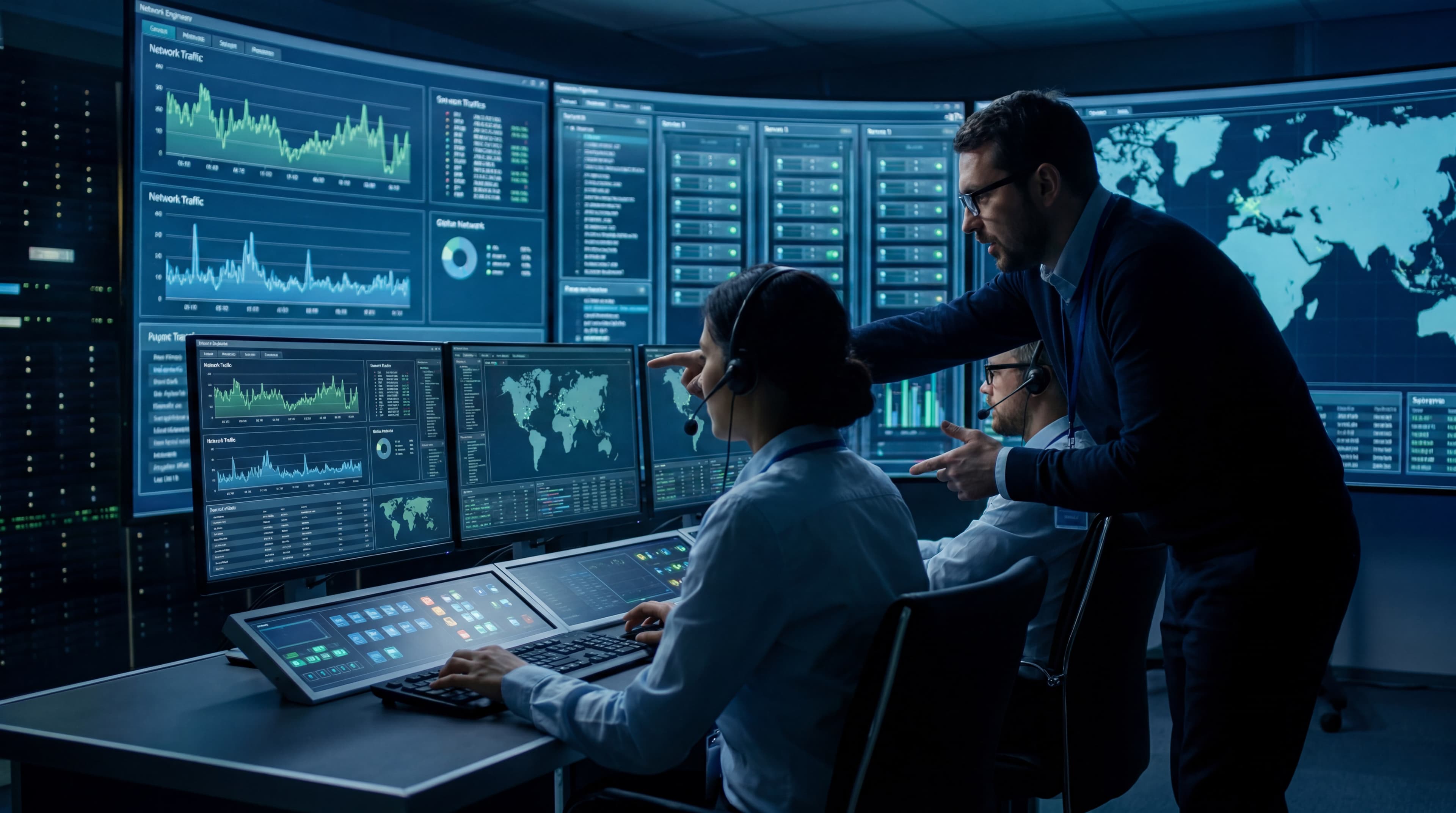 Managed network operations · live fabric across switching, edge, flow, and synthetic monitoring