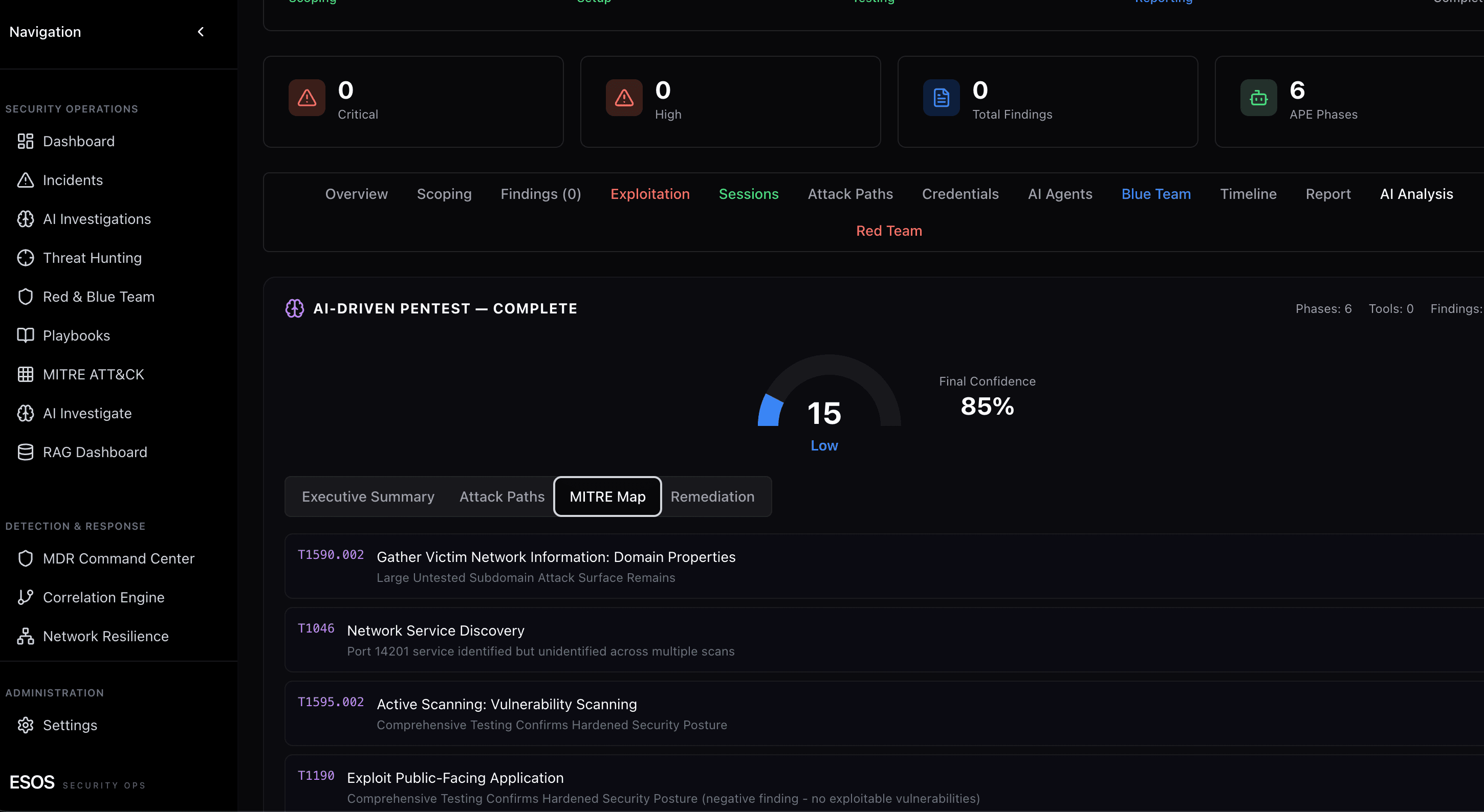 WIT OS APT cockpit: Red Team attack chain + SENTINEL Blue Team defensive analysis