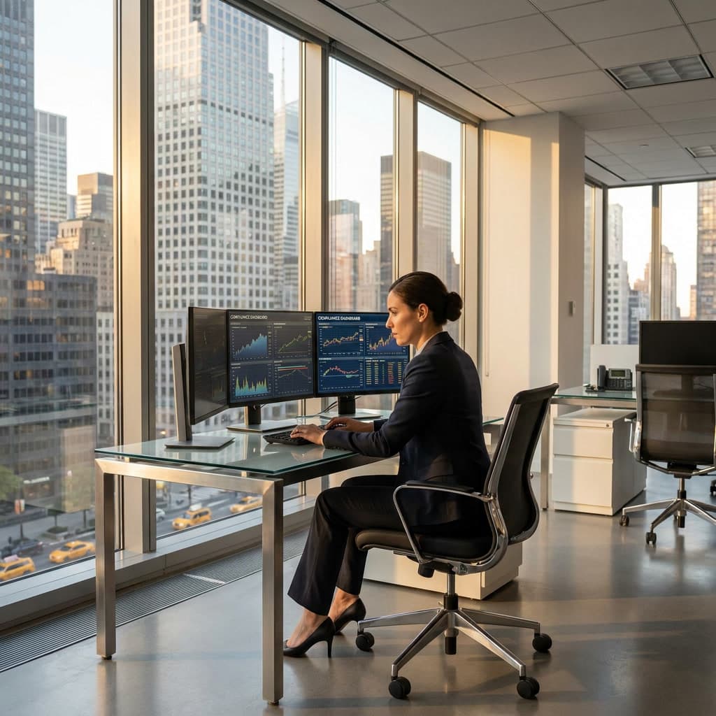 Financial services professional at desk