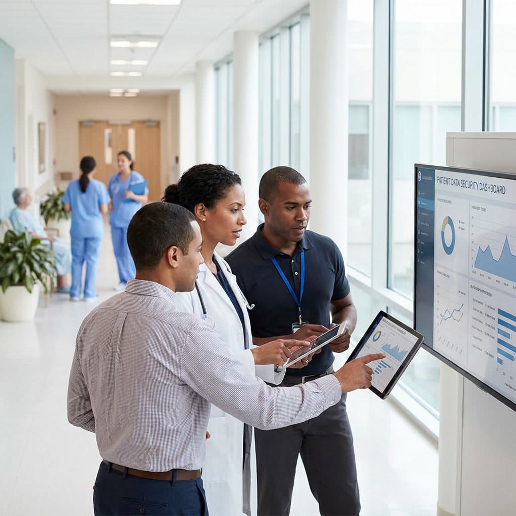Hospital IT operator at workstation